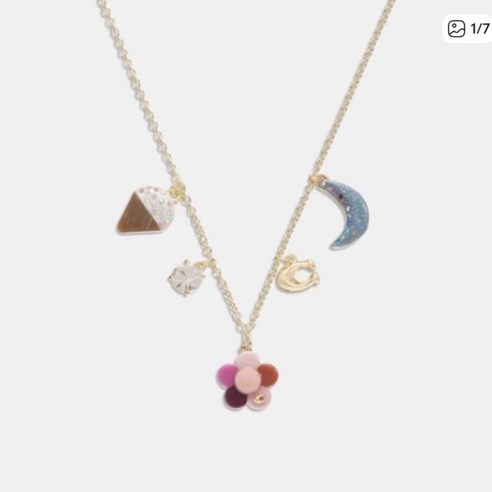 COACH Gold Multi-Charm Flower Pendant Necklace -